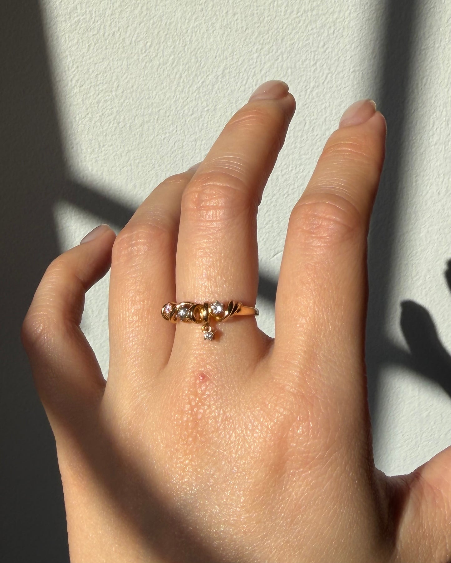 Vintage 18k Yellow Gold Diamond Coil Wrap Ring with Diamond Charm