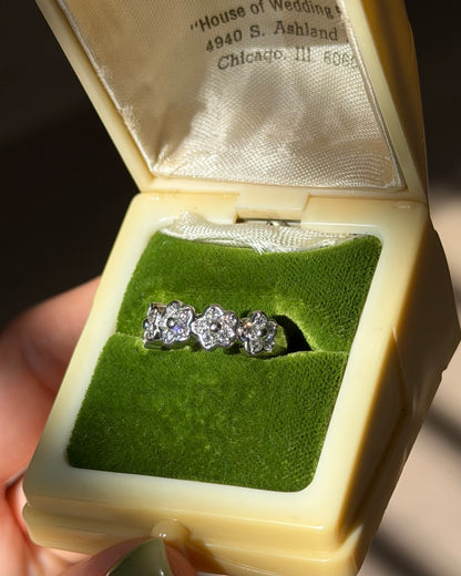 Vintage 18k White Gold Diamond Cherry Blossom Flower Band