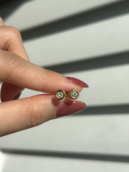 Vintage 18k Bezel Set Diamond Stud Earrings