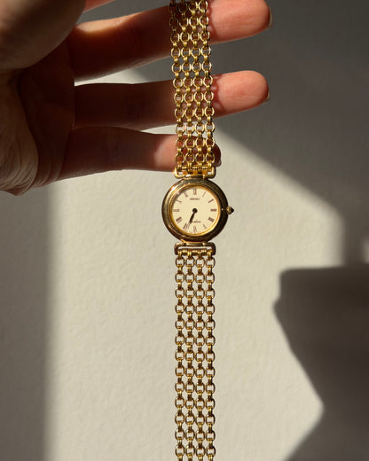 Vintage Circa 1997 Gold Plated Seiko Exceline Round Case Mesh Bracelet Watch