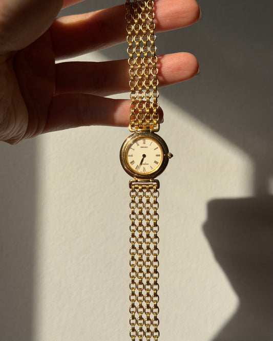 Vintage Circa 1997 Gold Plated Seiko Exceline Round Case Mesh Bracelet Watch
