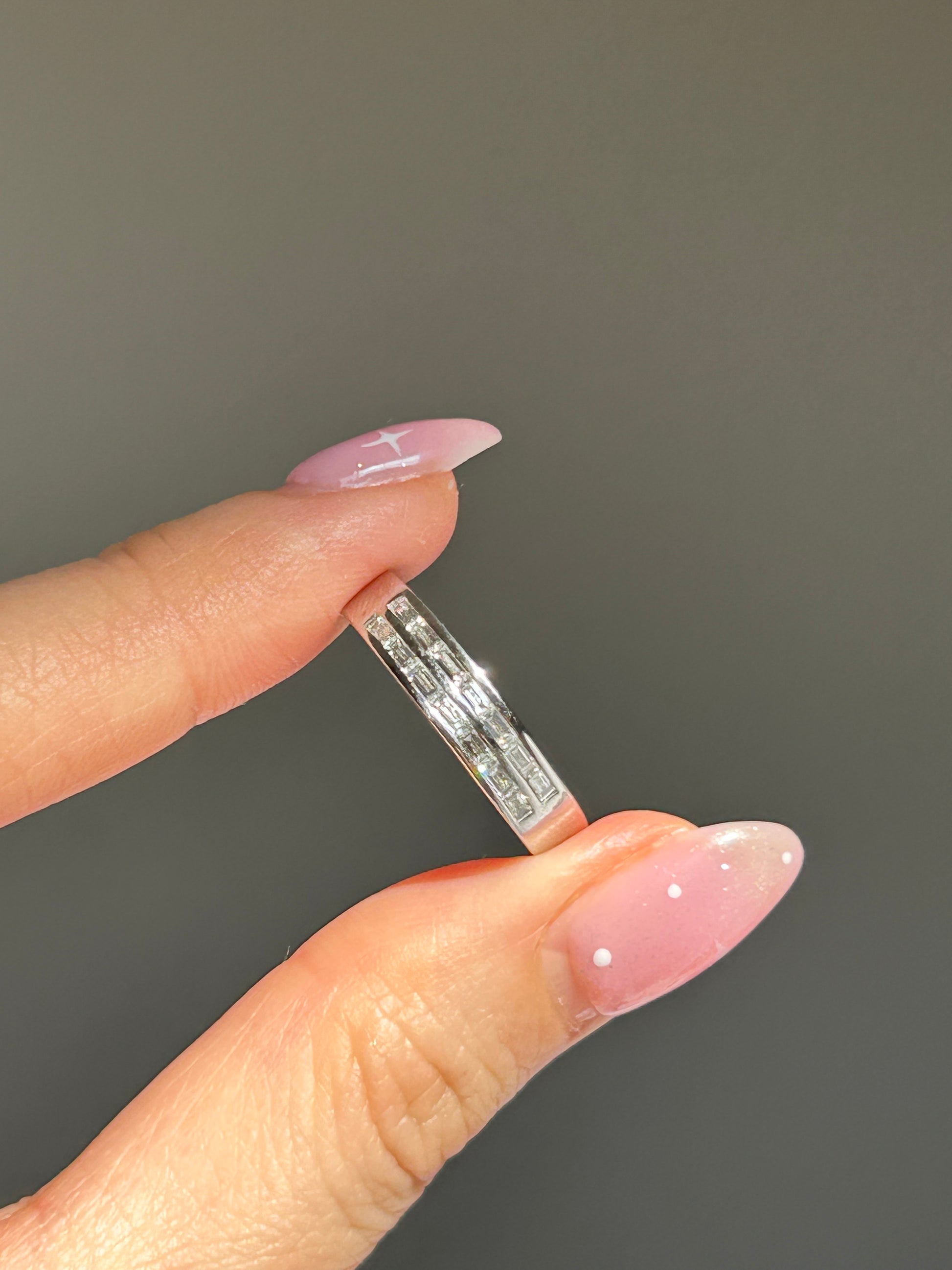 vintage white gold baguette cut diamond channel set ring