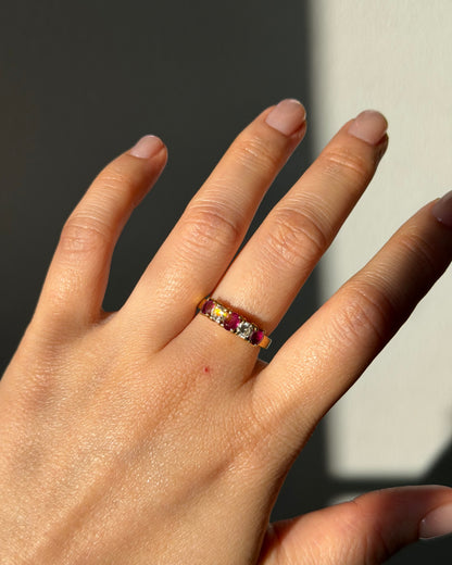 Vintage 18k Oval Ruby and Round Diamond Chunky Band Stackable Ring