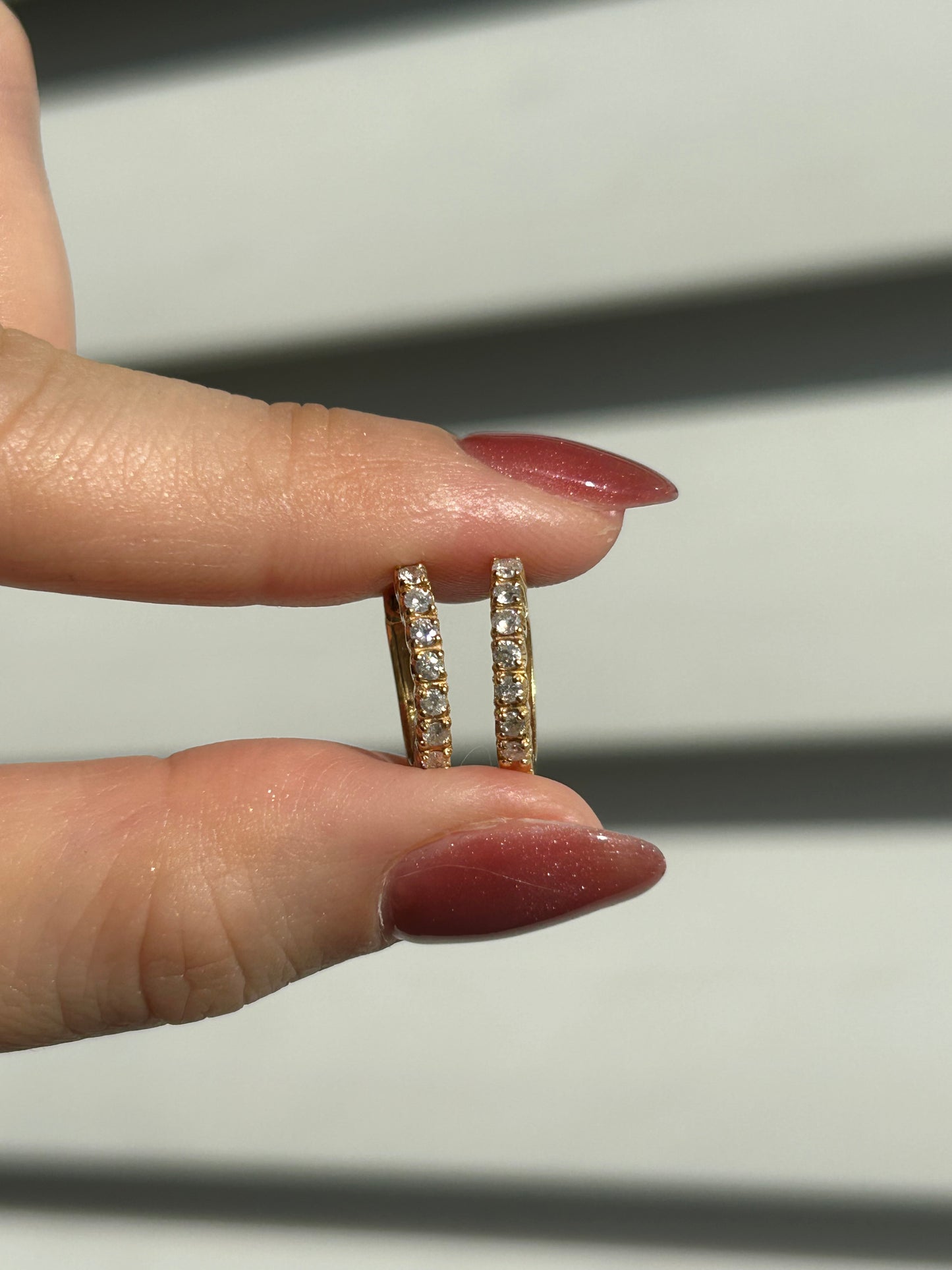 Vintage 18k Diamond Huggie Hoop Earrings