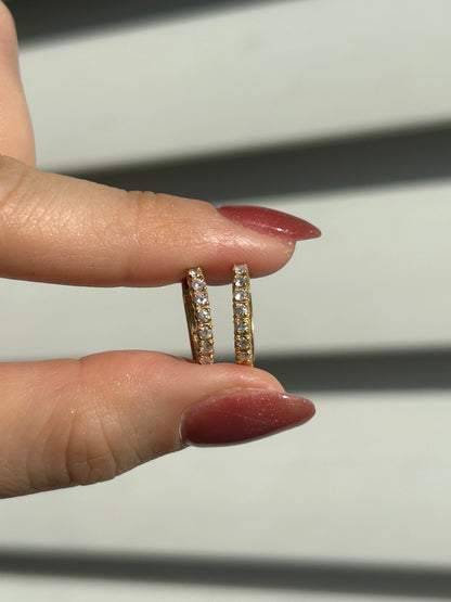 Vintage 18k Diamond Huggie Hoop Earrings