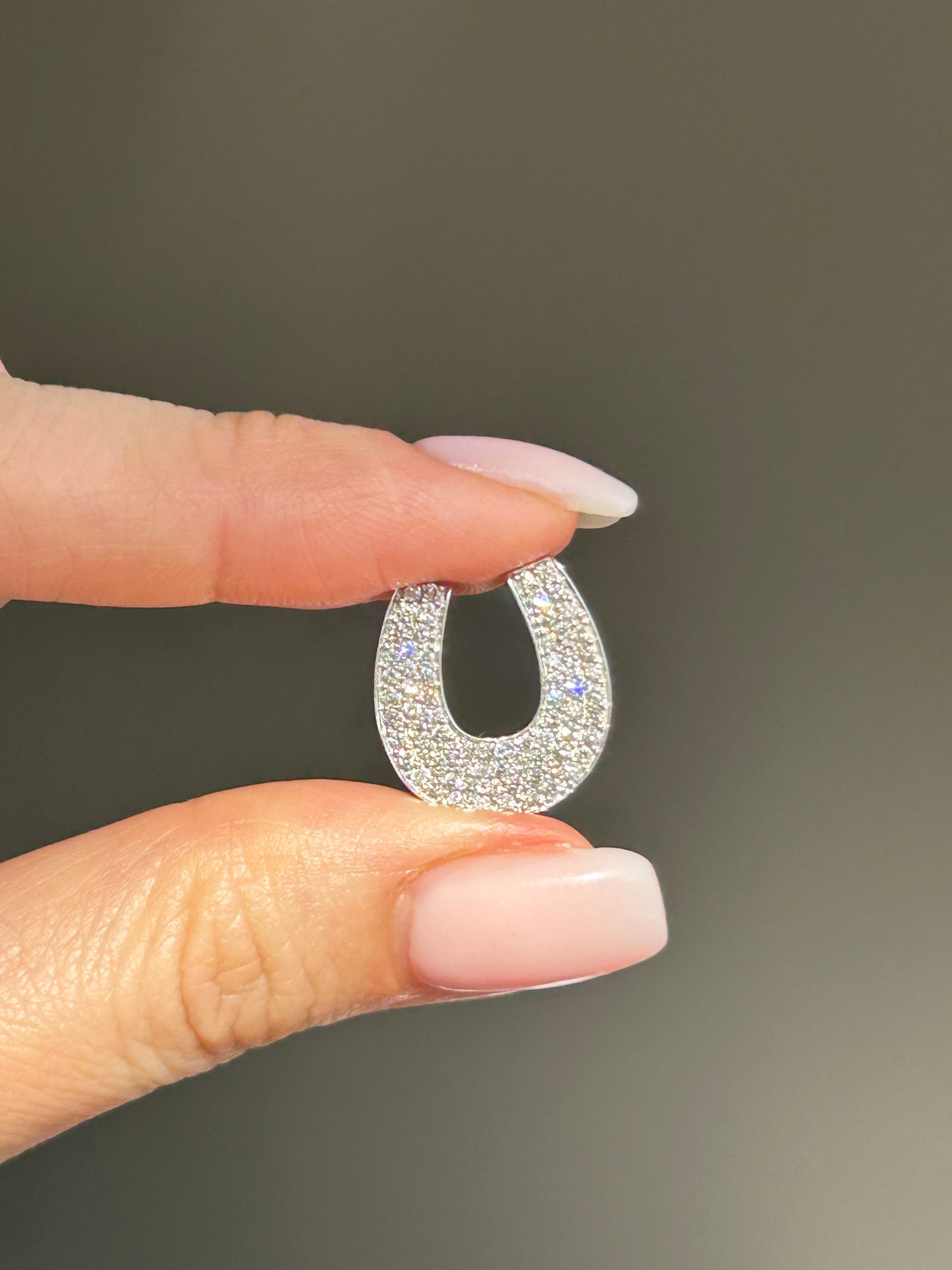 Vintage 18K White Gold Pave Diamond Horseshoe Pendant