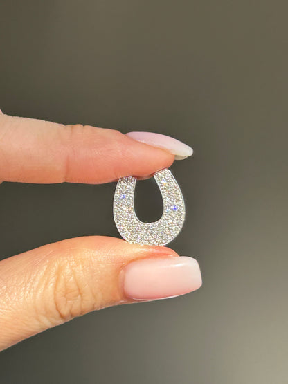 Vintage 18K White Gold Pave Diamond Horseshoe Pendant