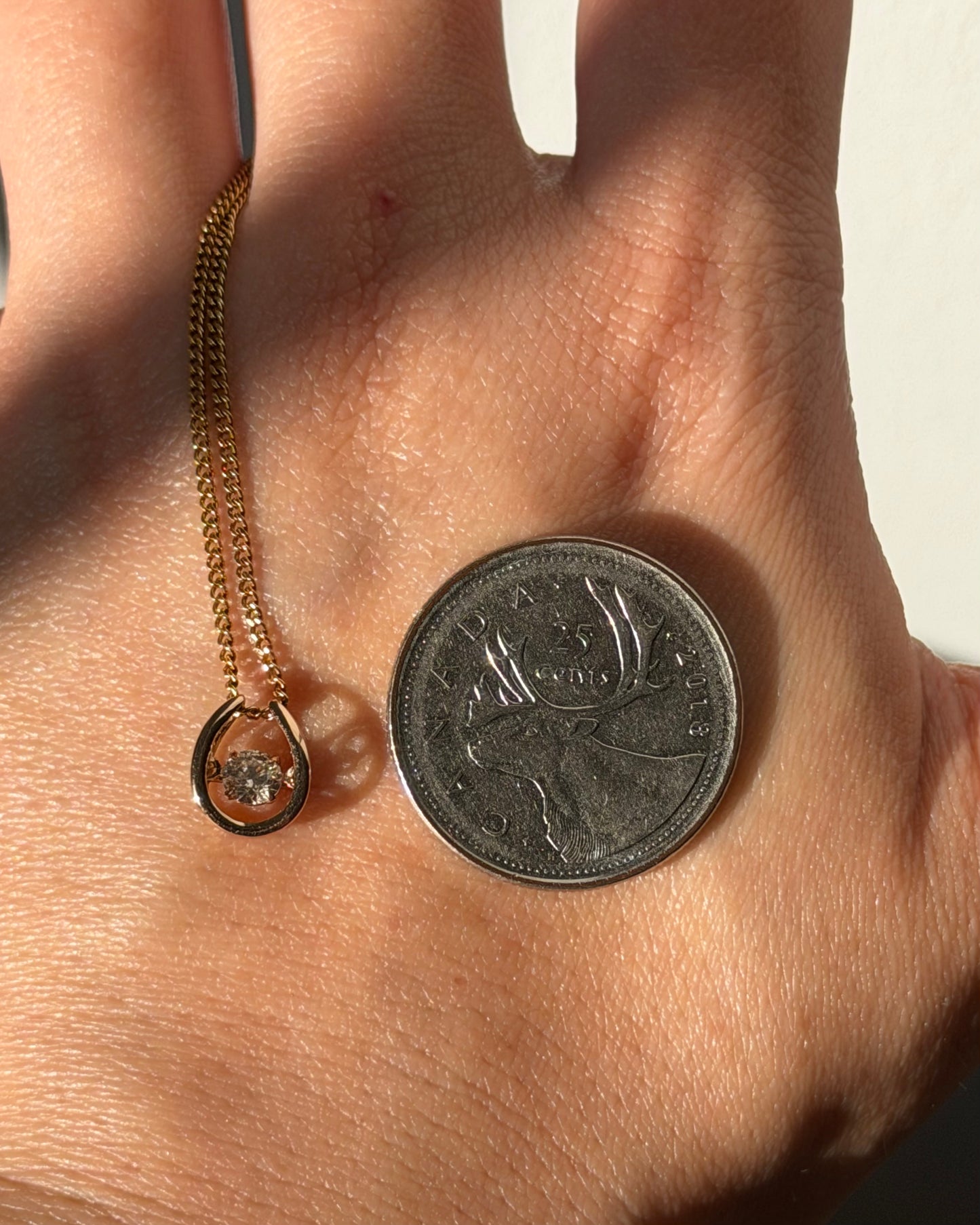 Dainty Vintage 18k Rose Gold Suspended Champagne Diamond Horseshoe Charm Pendant
