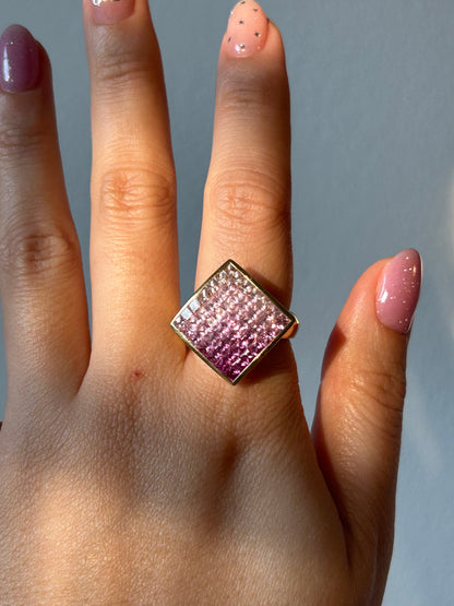 Vintage 18k Pink Sapphire Ombre Invisible Set Ring: US Size 6.25