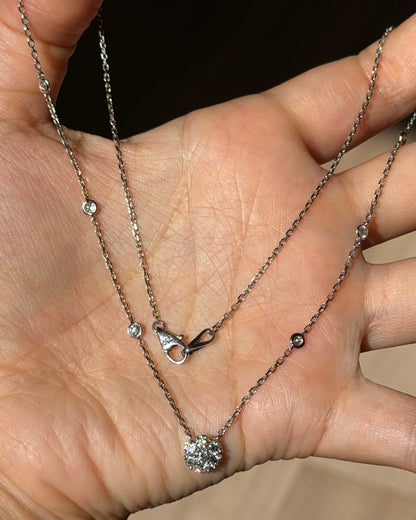 Vintage 18k White Gold Center Flower Diamond Station Chain