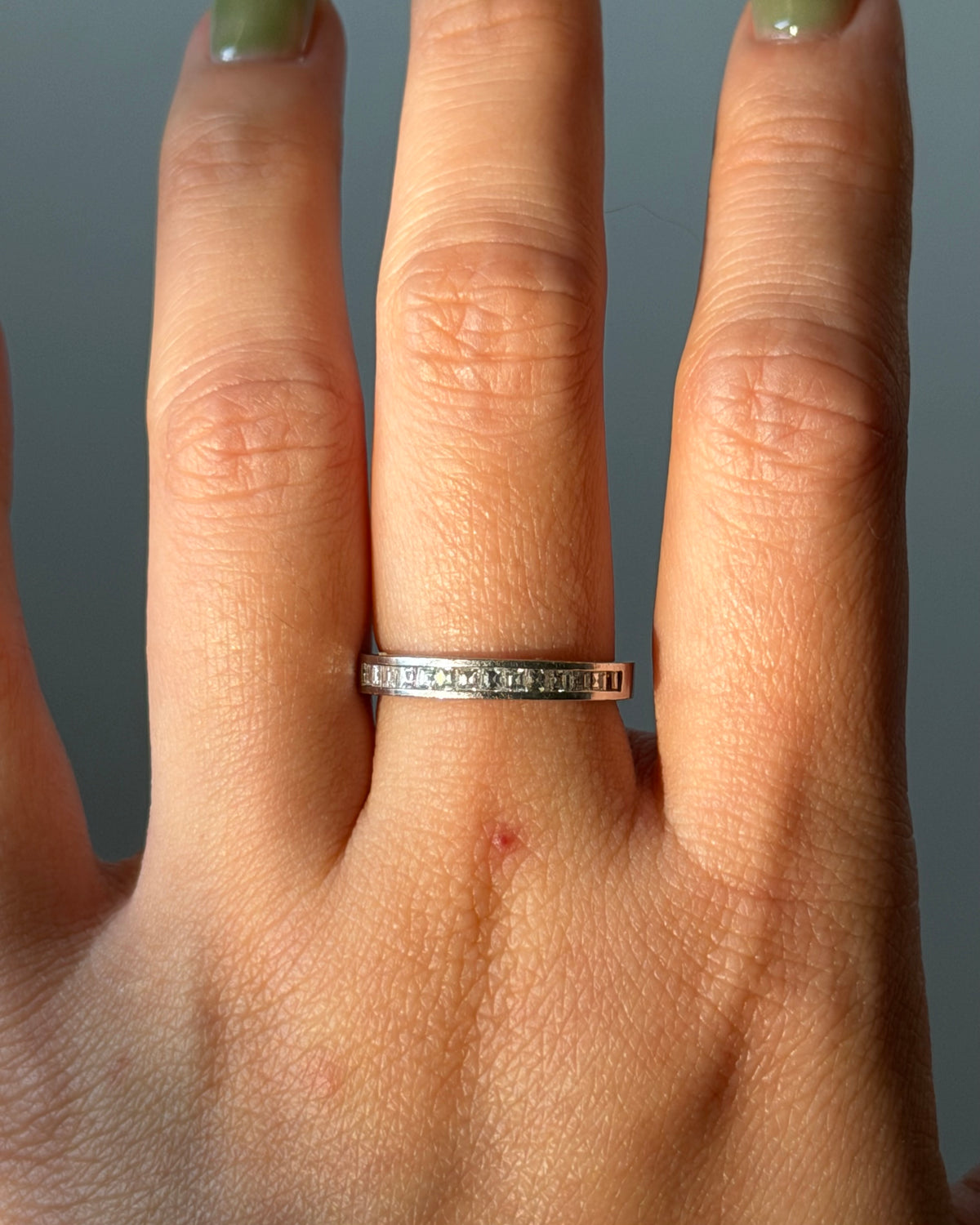 Vintage Platinum Channel Set Carre Cut Diamond Half Eternity Ring