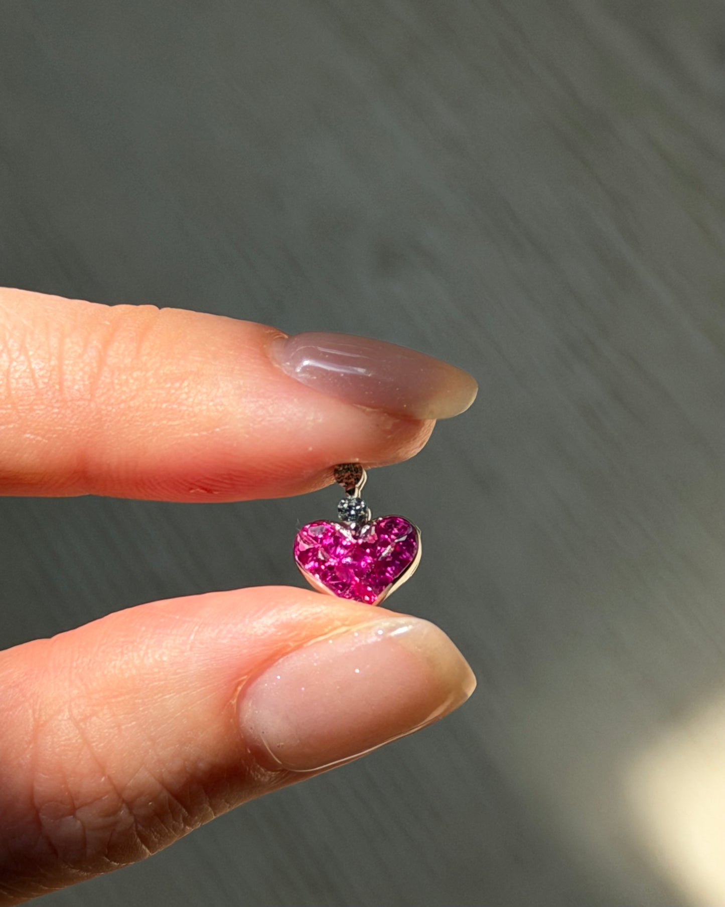 Vintage 18k White Gold Invisible Set Ruby and Diamond Charm Pendant