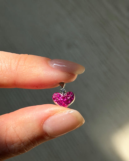 Vintage 18k White Gold Invisible Set Ruby and Diamond Charm Pendant