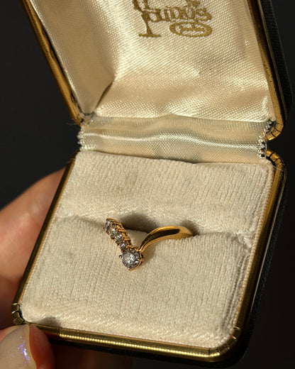 Vintage 18k Gold Asymmetric Diamond Chevron V-Shaped Ring