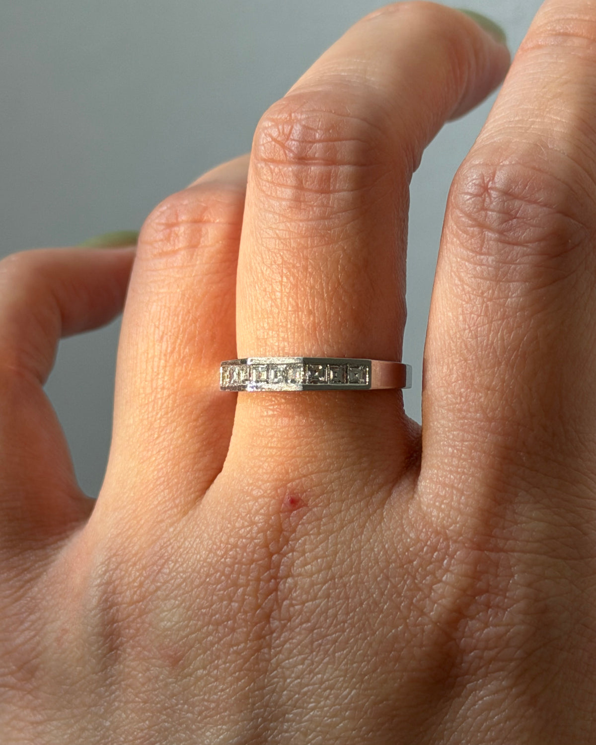 Vintage Platinum Carre Cut Diamond Half Octagonal Motif Stackable Band