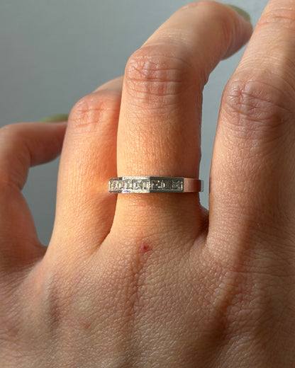 Vintage Platinum Carre Cut Diamond Half Octagonal Motif Stackable Band