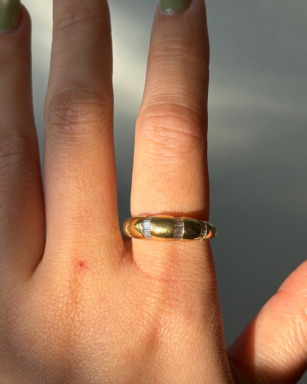 Vintage 18k Gold Channel Set Baguette Diamond Dome Ring