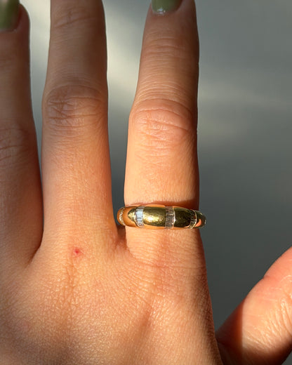 Vintage 18k Gold Channel Set Baguette Diamond Dome Ring