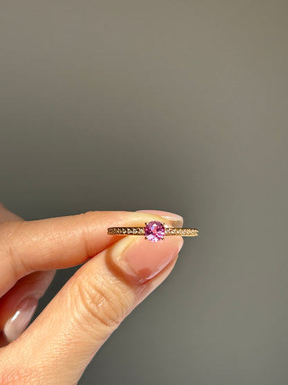 Modern Estate 18k Gold Pink Sapphire with Diamond Accent Ring