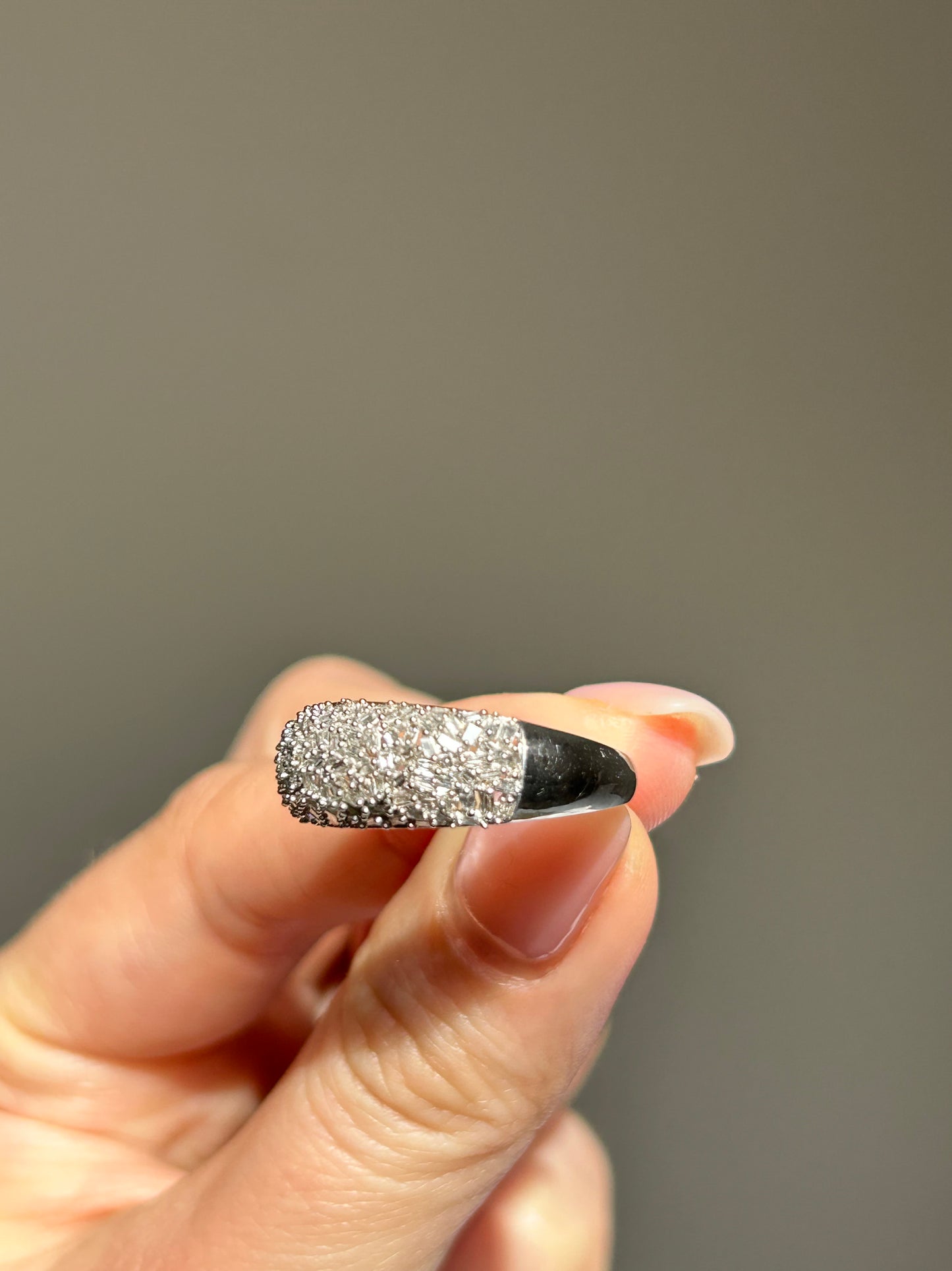 Vintage 18k WG Baguette Diamond Confetti Dome Ring