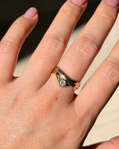 Vintage 18k Gold and Platinum Bezel Set Diamond Crossover Ring