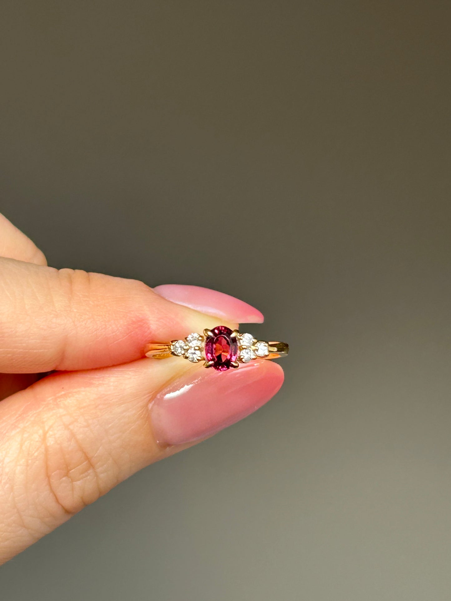 Vintage 18k Gold Pink Tourmaline and Diamond Ring