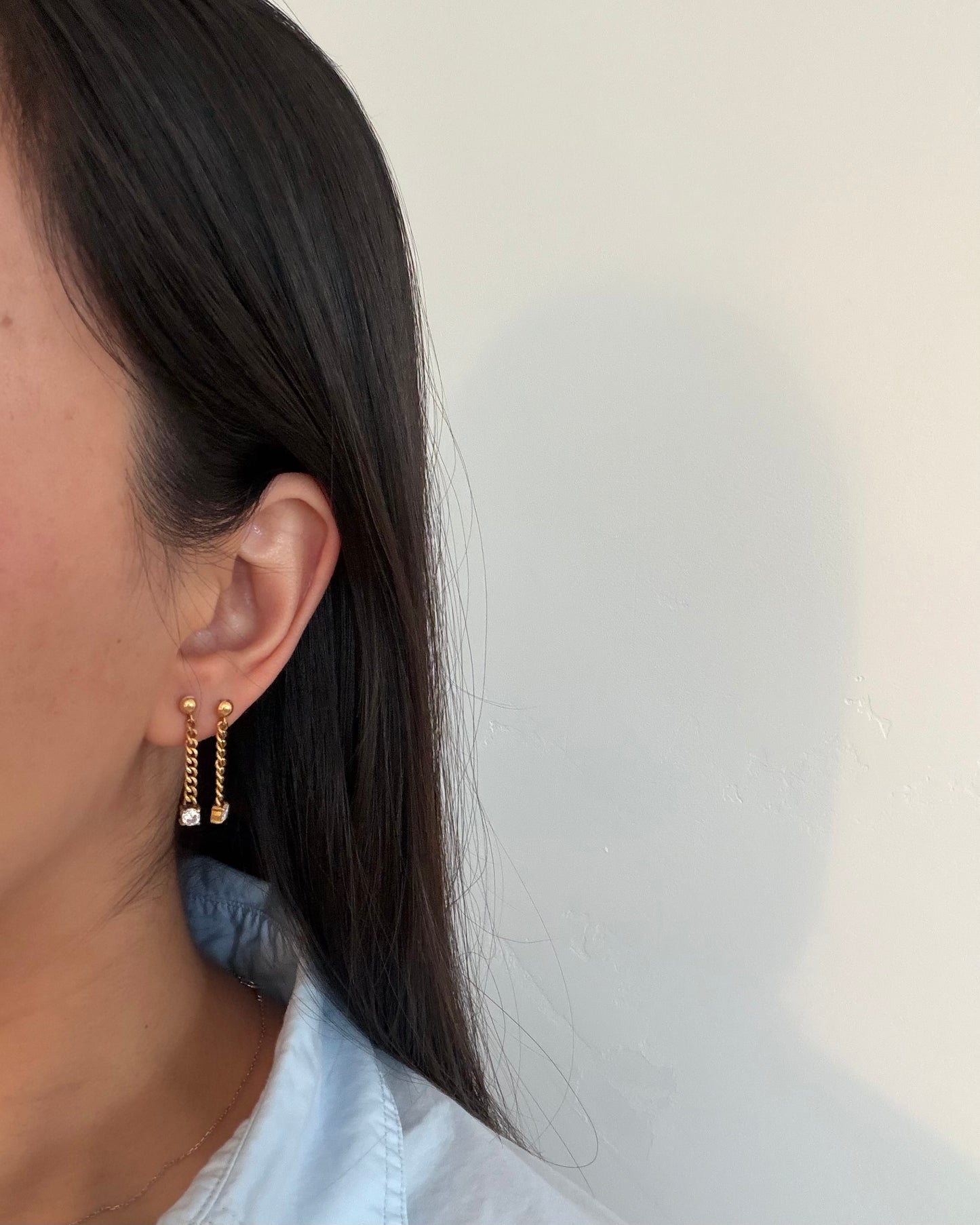 Vintage 18k Gold Diamond Drop Chain Earrings