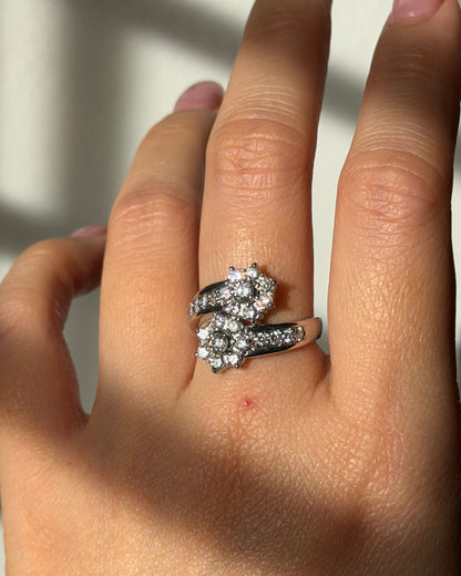 Vintage Platinum 1.0 CTW Diamond Flower Bypass Ring