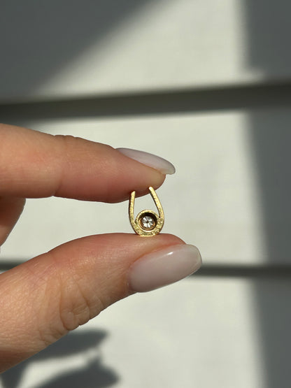 Vintage 18k Gold Center Yellow Diamond Horseshoe Pendant Charm