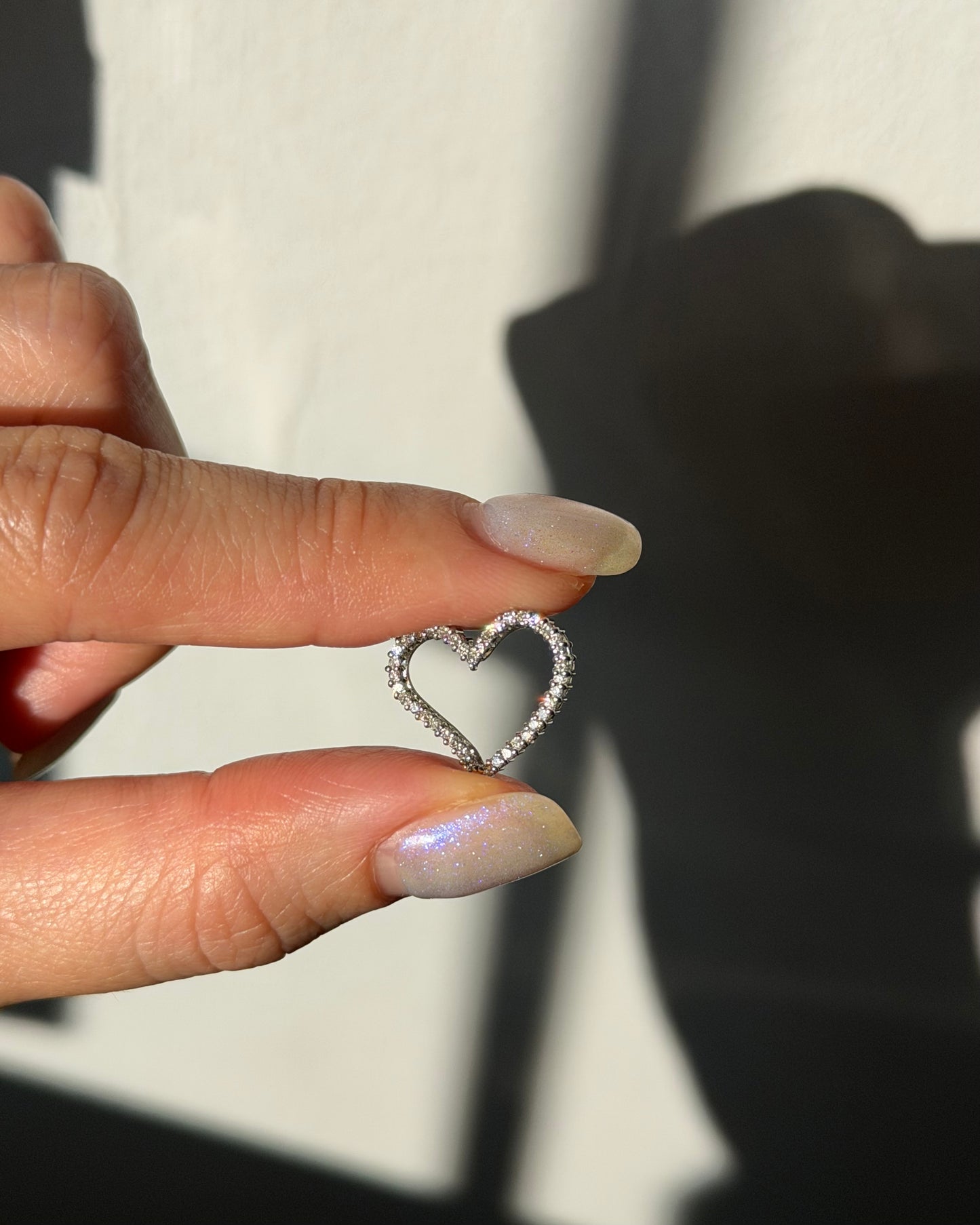Vintage 18k White Gold Diamond Heart Shaped Charm Pendant