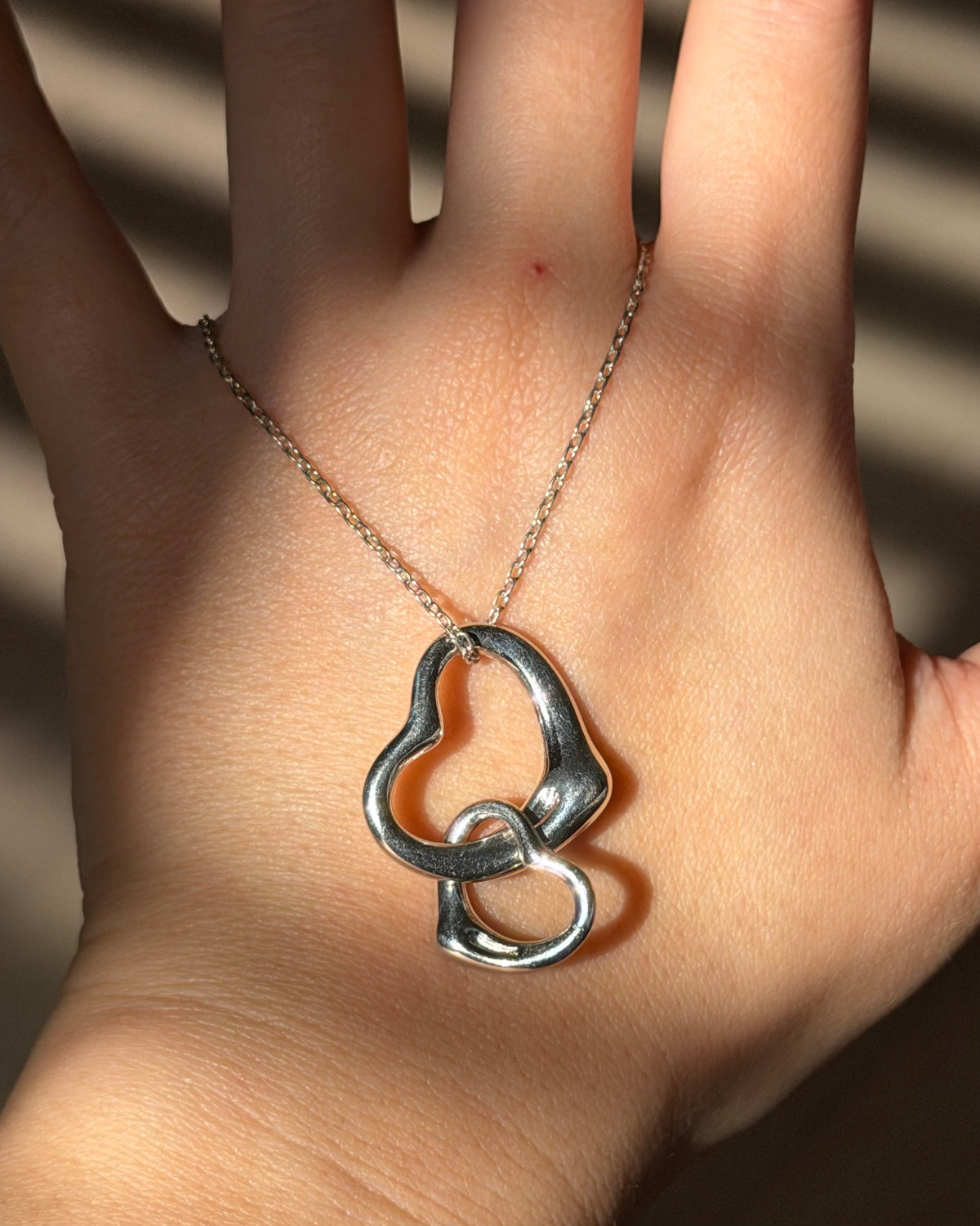Vintage Silver Tiffany & Co Elsa Peretti Double Open Heart Necklace