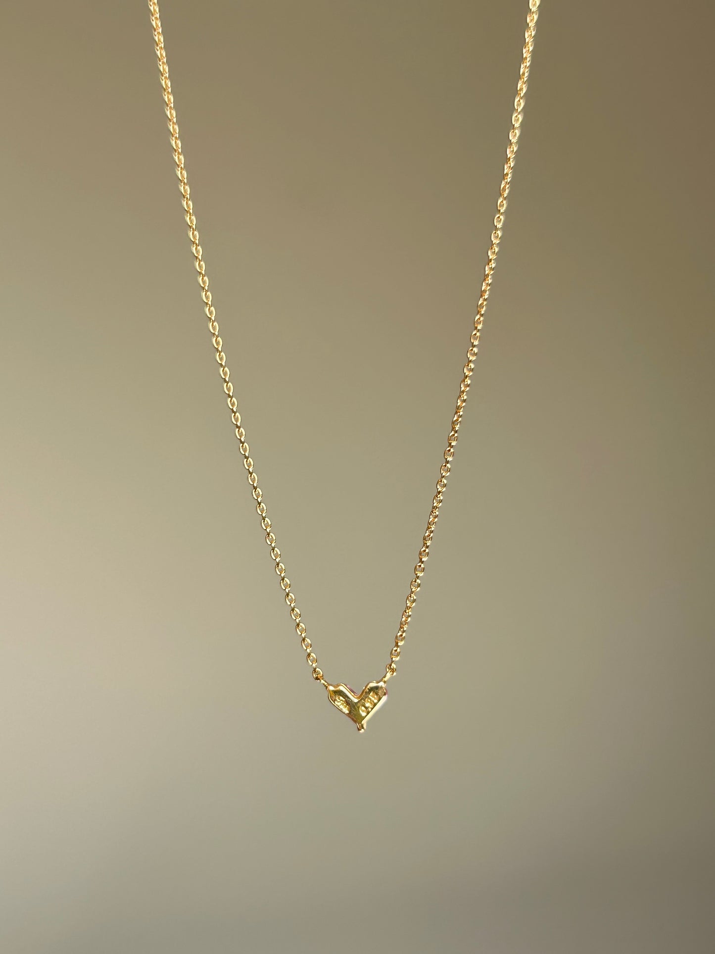 Modern 18k Gold Invisible Set Pink Sapphire Pixelated Heart Dainty Necklace