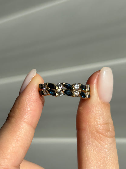 Vintage 18k sapphire marquise and diamond half eternity band