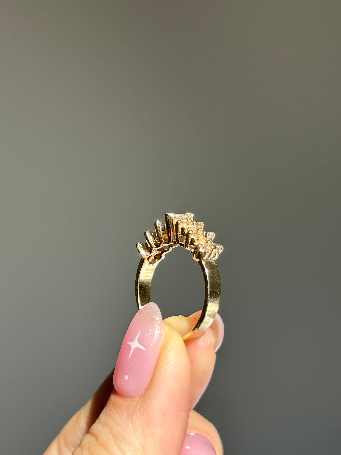 Vintage 14k Gold Center Yellow Marquise Double Row Diamond Ring