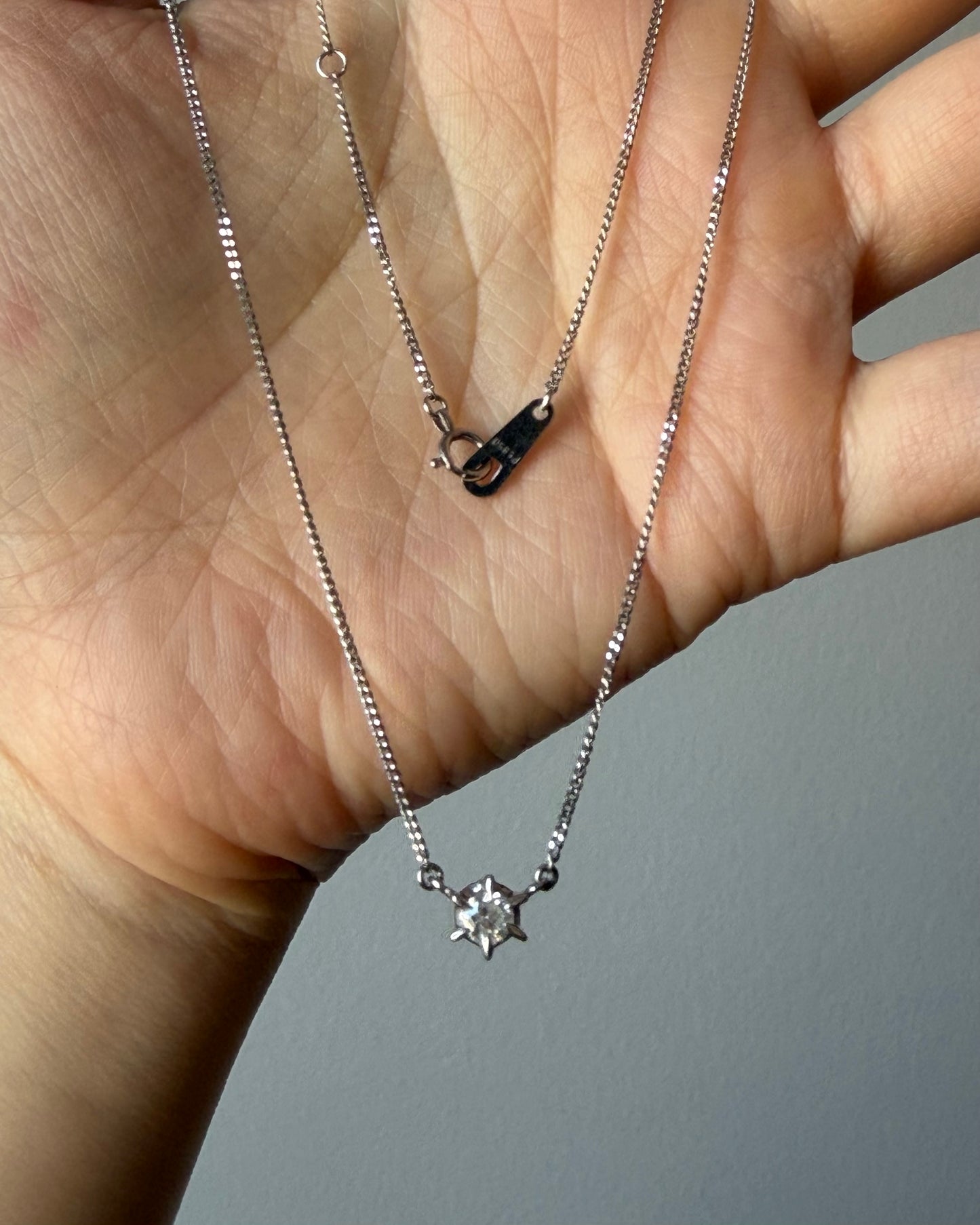 Vintage Platinum Round Diamond Solitaire Necklace
