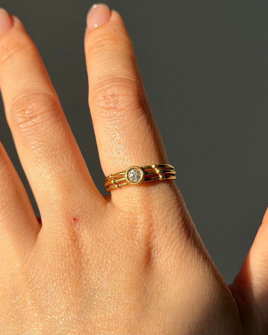 Vintage Art Deco Inspired 18k Gold Bezel Set Diamond Ring - Sculptural Cage Design