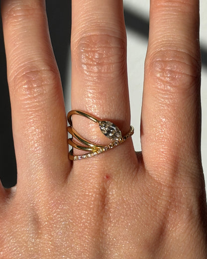 Modern Estate 18k Gold Very Light Brown Marquise Diamond Asymmetric Bypass Ring