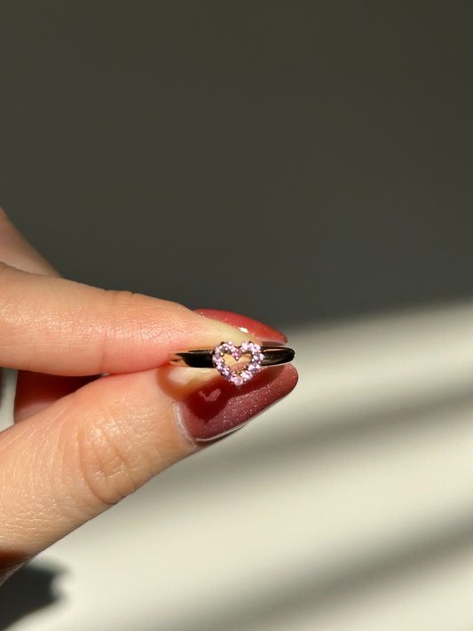 Vintage 18k Pink Gold Pink Sapphire Heart Pinky Ring