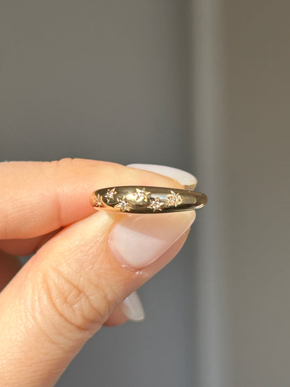 Vintage 18k Gold Diamond Starburst Thin Dome Ring