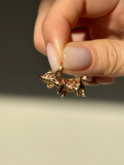 Vintage 18k Pink Gold Sausage Dog Pendant