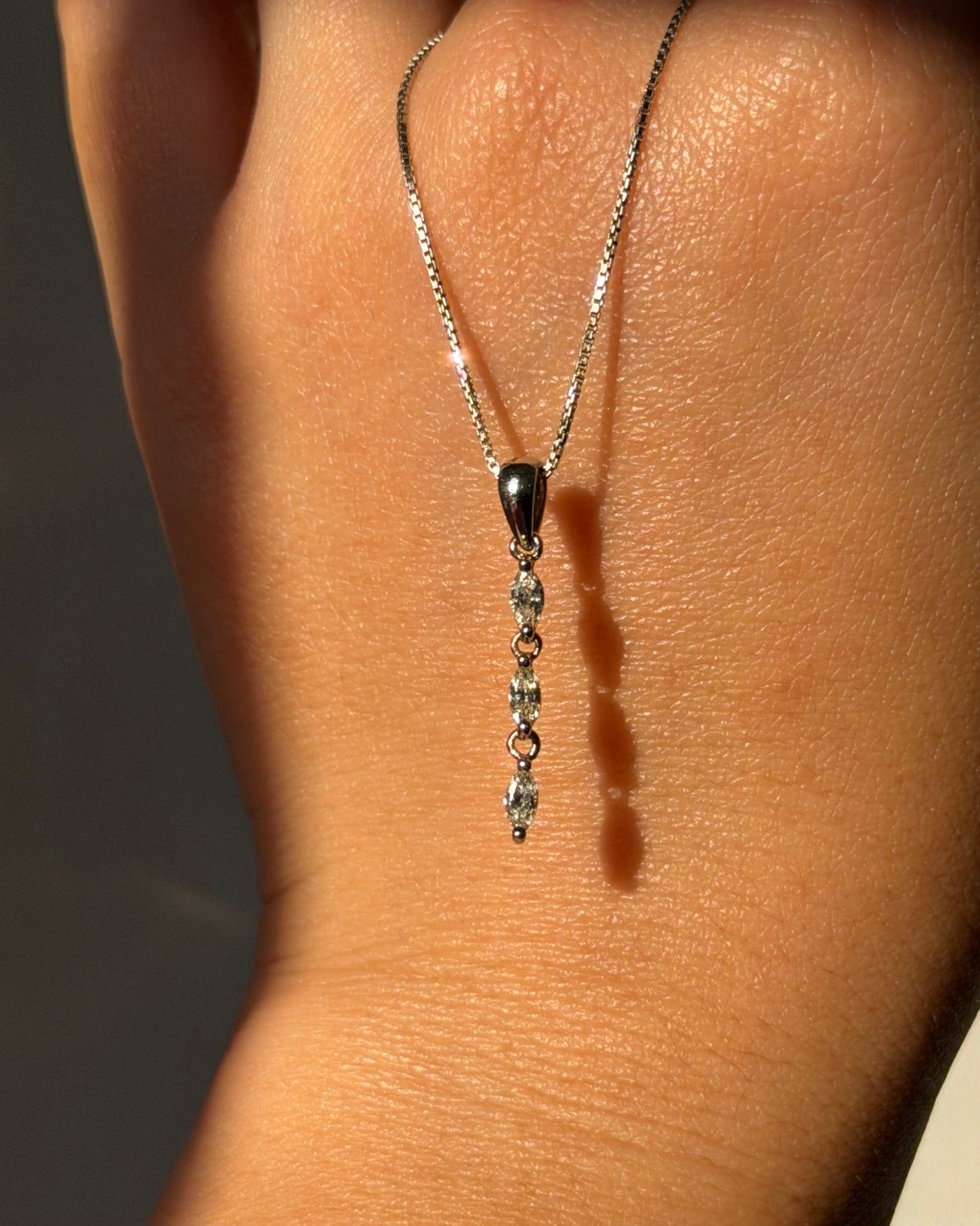 Vintage Platinum Champagne Marquise Cut Diamond Dangle Bar Drop Pendant