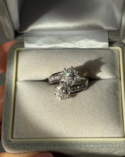 Vintage Platinum 1.0 CTW Diamond Flower Bypass Ring