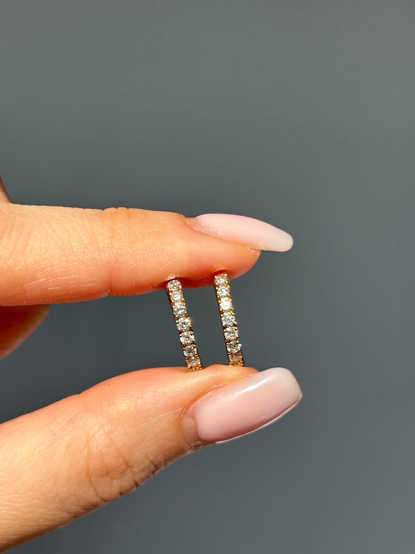Vintage 18k Gold Diamond Huggies Hoop Earrings