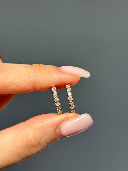 Vintage 18k Gold Diamond Huggies Hoop Earrings
