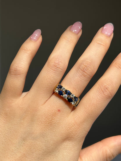 Vintage 18k Gold Sapphire and Diamond Double Row Ring