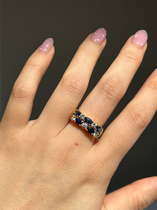 Vintage 18k Gold Sapphire and Diamond Double Row Ring