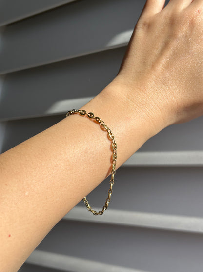 Vintage 18k Gold Puffy Mariner Link Bracelet