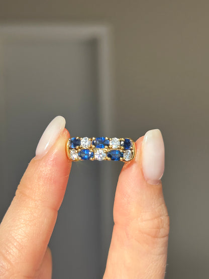 Vintage 18k Gold Sapphire and Diamond Double Row Ring