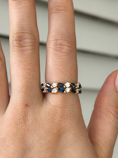 Vintage 18k sapphire marquise and diamond half eternity band