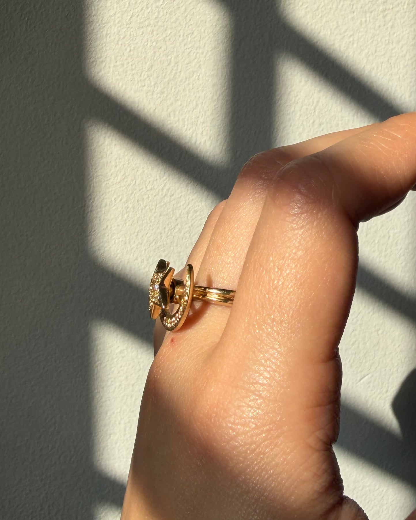 Vintage 18k Gold Diamond Moon and Star Celestial Spinner Ring
